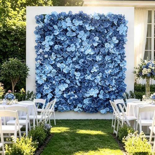 Dusty Blue UV Protected Hydrangea Flower Wall Mat Backdrop 4 Artificial Panels 11 Sq ft.