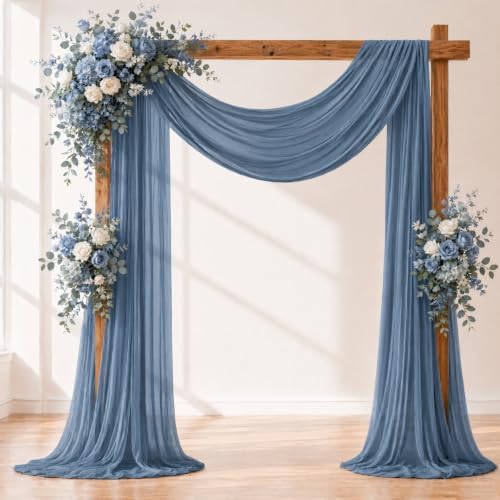 Dusty Blue Wedding Arch Draping Fabric Sheer Curtain Drapes 2 Panels | 20 ft Extra Long Shimmery Backdrop