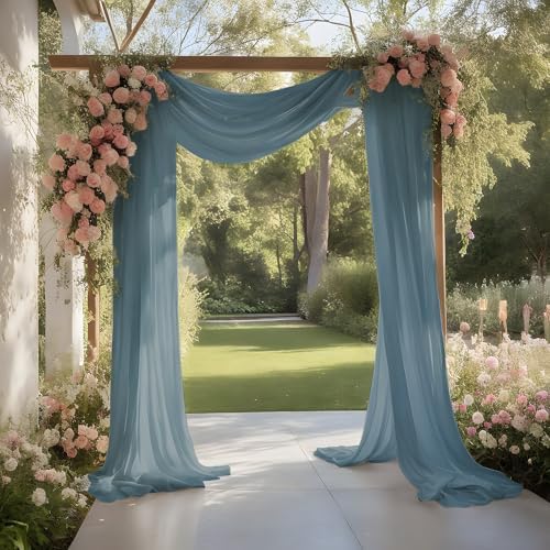 Dusty Blue Wedding Arch Draping Fabric Sheer Curtain Drapes 2 Panels | 20 ft Extra Long Shimmery Backdrop, alternate view 5