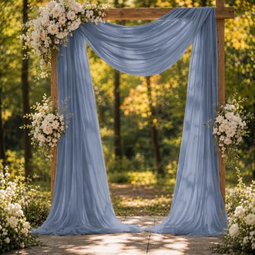 Dusty Blue Wedding Arch Draping Fabric Sheer Curtain Drapes 3 Panels | 20 ft Extra Long Shimmery Backdrop, alternate view 3