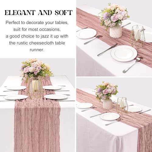 Dusty Pink 10FT Cheesecloth Table Runner Boho Gauze Fabric Table Runner Rustic Sheer Runner for Wedding Birthday, alternate