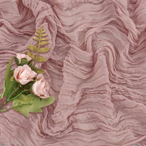Dusty Pink 10FT Cheesecloth Table Runner Boho Gauze Fabric Table Runner Rustic Sheer Runner for Wedding Birthday, alternate
