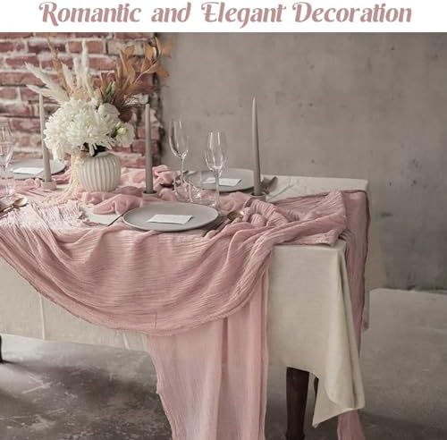 Dusty Pink 10FT Cheesecloth Table Runner Boho Gauze Fabric Table Runner Rustic Sheer Runner for Wedding Birthday, alternate