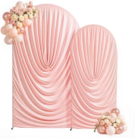 Dusty Pink Draped Arch Backdrop Covers 7.2 and 6 FT, Pink Draped Arch Cover Stretchy Backdrop Set of 2 for