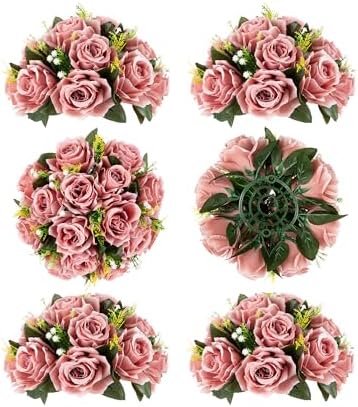 Dusty Pink Flowers Decoration: 6 Pcs Artificial Roses Flowers Balls for Wedding Dinning Table Centerpieces