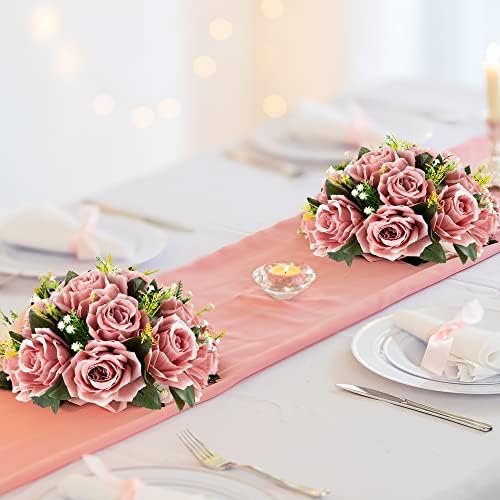 Dusty Pink Flowers Decoration: 6 Pcs Artificial Roses Flowers Balls for Wedding Dinning Table Centerpieces, alternate view 2