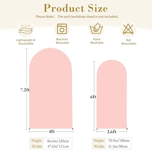 Dusty Rose Arch Cover 2 Set-7.2 and 6ft Dusty Pink Arch Backdrop Cover Spandex Wedding Arch Stand Covers for, alternate view
