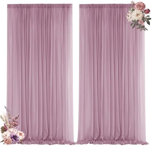 Dusty Rose Backdrop Curtains for Parties, Chiffon Photo Backdrop Drapes 2 Panels 5x8ft Sheer Outdoor Curtain for