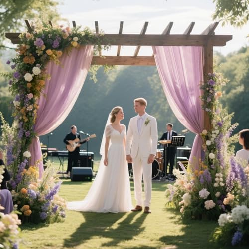 Dusty Rose Backdrop Curtains for Parties, Chiffon Photo Backdrop Drapes 2 Panels 5x10FT Sheer Outdoor Curtain, alternate view