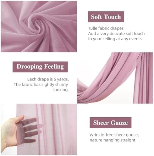 Dusty Rose Wedding Arch Draping Fabric 28" x19FT Sheer Curtain Drapes in 28" width x 19Ft length(1 Panel) in, alternate view