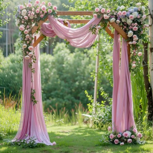 Dusty Rose Wedding Arch Draping Fabric 28" x19FT Sheer Curtain Drapes in 28" width x 19Ft length(1 Panel) in, alternate view