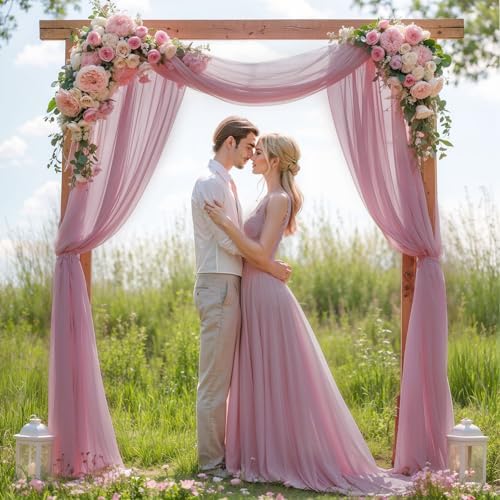 Dusty Rose Wedding Arch Draping Fabric 28" x19FT Sheer Curtain Drapes in 28" width x 19Ft length(1 Panel) in, alternate view