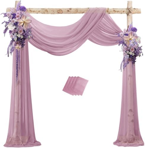 Dusty Rose Wedding Arch Draping Fabric 29in x 18Ft 4 Panels Sheer Chiffon Curtain Drapes Extra Long for Outdoor