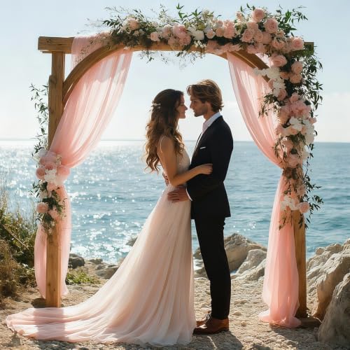 Dusty Rose Wedding Arch Draping Fabric - 31" x 20FT Sheer Chiffon Panel - Wrinkle-Free Backdrop Drapery for, alternate view 2