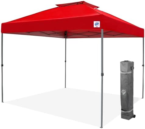 E-Z UP Patriot ONE-UP Technology Vented Shelter, 10' x 10', Red Top, Grey Frame