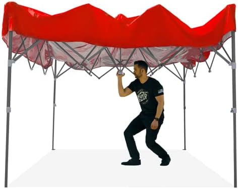 E-Z UP Patriot ONE-UP Technology Vented Shelter, 10' x 10', Red Top, Grey Frame, alternate view 3