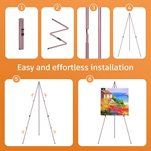 Easel Stand for Display, 63" Portable Painting Easel, Lightweight Metal Easels for Painting Canvas, Wedding Sign, alternate