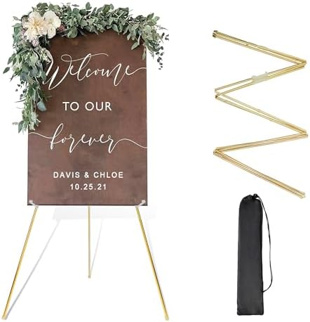 Easel Stand for Wedding Sign Poster 63'' Instant Display Floor Adjustable Metal Art Easel Gold