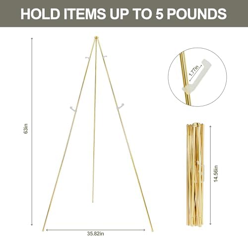 Easel Stand for Wedding Sign Poster 63'' Instant Display Floor Adjustable Metal Art Easel Gold, alternate view 2