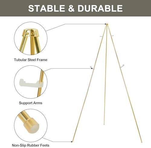 Easel Stand for Wedding Sign Poster 63'' Instant Display Floor Adjustable Metal Art Easel Gold, alternate view 4