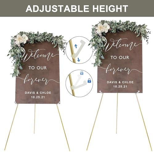 Easel Stand for Wedding Sign Poster 63'' Instant Display Floor Adjustable Metal Art Easel Gold, alternate view 5