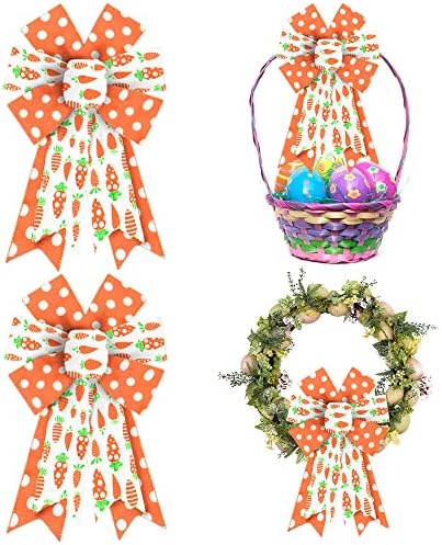 Easter Bows for Wreaths, Spring Easter Wreath Bows, Easter Carrot Bows for Crafts, Easter Decor, Orange Dots