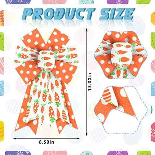 Easter Bows for Wreaths, Spring Easter Wreath Bows, Easter Carrot Bows for Crafts, Easter Decor, Orange Dots, alternate view