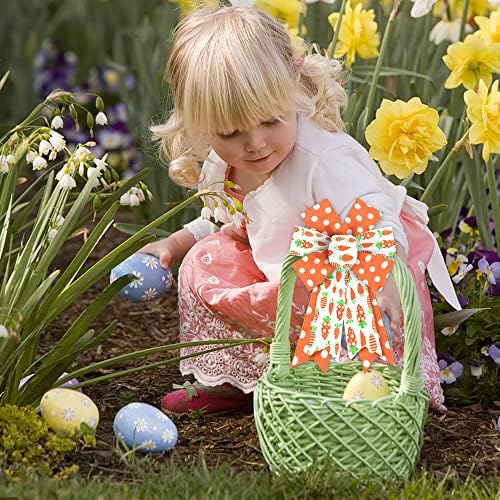 Easter Bows for Wreaths, Spring Easter Wreath Bows, Easter Carrot Bows for Crafts, Easter Decor, Orange Dots, alternate view