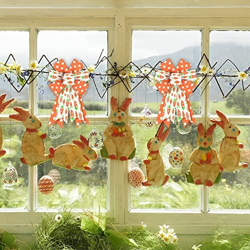 Easter Bows for Wreaths, Spring Easter Wreath Bows, Easter Carrot Bows for Crafts, Easter Decor, Orange Dots, alternate view