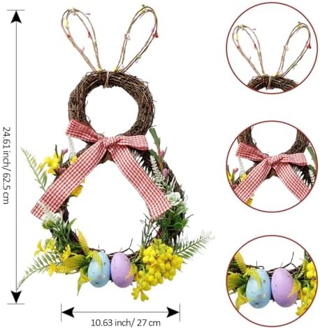 Easter Bunny Spring Wreath for Easter Decorations Artificial Easter Rabbit with Pastel Berries Eggs Raffia Bow, alternate