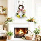 Easter Bunny Spring Wreath for Easter Decorations Artificial Easter Rabbit with Pastel Berries Eggs Raffia Bow, alternate