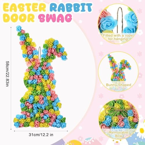 Easter Bunny Wreath for Front Door Flower Bunny Easter Decoration Shape Artificial Rose Wall Decor 23 Inch Large, alternate