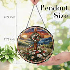Easter Christian Cross and Wreath Design Suncatcher -7.9 in Stained Glass Window Hanging Sun Catcher Garden, alternate view 3