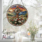 Easter Christian Cross and Wreath Design Suncatcher -7.9 in Stained Glass Window Hanging Sun Catcher Garden, alternate view 5