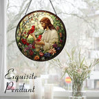 Easter Christian Memorial Jesus with Cardinals Suncatcher -7.9 in Stained Glass Window Hanging Sun Catcher, alternate view 5