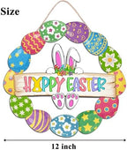 Easter Decoration Wooden Door Wreath for Front Door Sign Cute Bunny Happy Easter Eggs Wooden Door Hanger Bunny, alternate