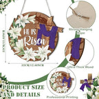 Easter Decorations for Home Religious He Is Risen Wreath for Front Door Decor Easter Wooden Cross Door Sign He, alternate