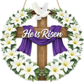 Easter Decorations He Is Risen Wooden Easter Wreath, Christian Easter Wreaths for Front Door, Religious Door