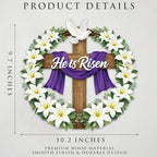 Easter Decorations He Is Risen Wooden Easter Wreath, Christian Easter Wreaths for Front Door, Religious Door, alternate view