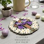 Easter Decorations He Is Risen Wooden Easter Wreath, Christian Easter Wreaths for Front Door, Religious Door, alternate view