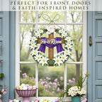 Easter Decorations He Is Risen Wooden Easter Wreath, Christian Easter Wreaths for Front Door, Religious Door, alternate view