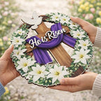 Easter Decorations He Is Risen Wooden Easter Wreath, Christian Easter Wreaths for Front Door, Religious Door, alternate view