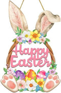 Easter Decorations Wooden Bunny Easter Wreath for Front Door Decor, Bunny Eggs Wood Wreath Decoration, Farmhouse