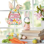 Easter Decorations Wooden Bunny Easter Wreath for Front Door Decor, Bunny Eggs Wood Wreath Decoration, Farmhouse, alternate