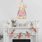 Easter Decorations Wooden Bunny Easter Wreath for Front Door Decor, Bunny Eggs Wood Wreath Decoration, Farmhouse, alternate