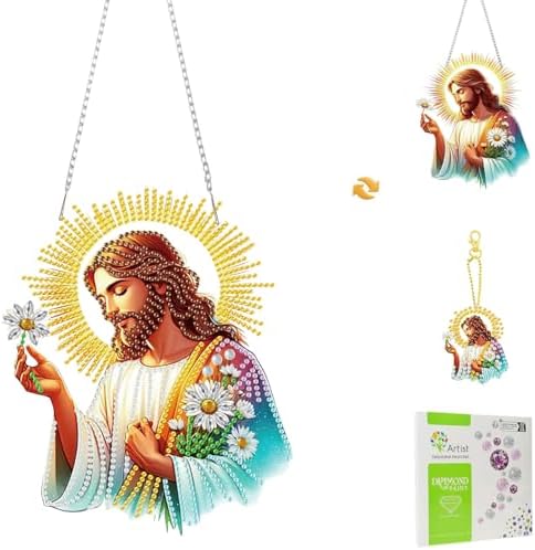 Easter Diamond Painting Hanging Decor Kit, DIY Jesus Special-Shaped Rhinestone Window Hanging Kit, Suitable for