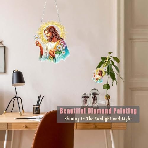Easter Diamond Painting Hanging Decor Kit, DIY Jesus Special-Shaped Rhinestone Window Hanging Kit, Suitable for, alternate