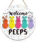 Easter Door Decorations Sign - Wooden Welcome Peeps Door Hanger with Bunny Decor, Spring Wall Wreath for Front