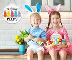 Easter Door Decorations Sign - Wooden Welcome Peeps Door Hanger with Bunny Decor, Spring Wall Wreath for Front, alternate