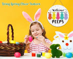 Easter Door Decorations Sign - Wooden Welcome Peeps Door Hanger with Bunny Decor, Spring Wall Wreath for Front, alternate